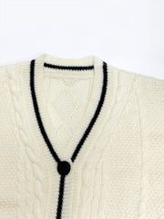 Star Embroidered Contrast Trim Cardigan Long Sleeve Casual Fall Winter