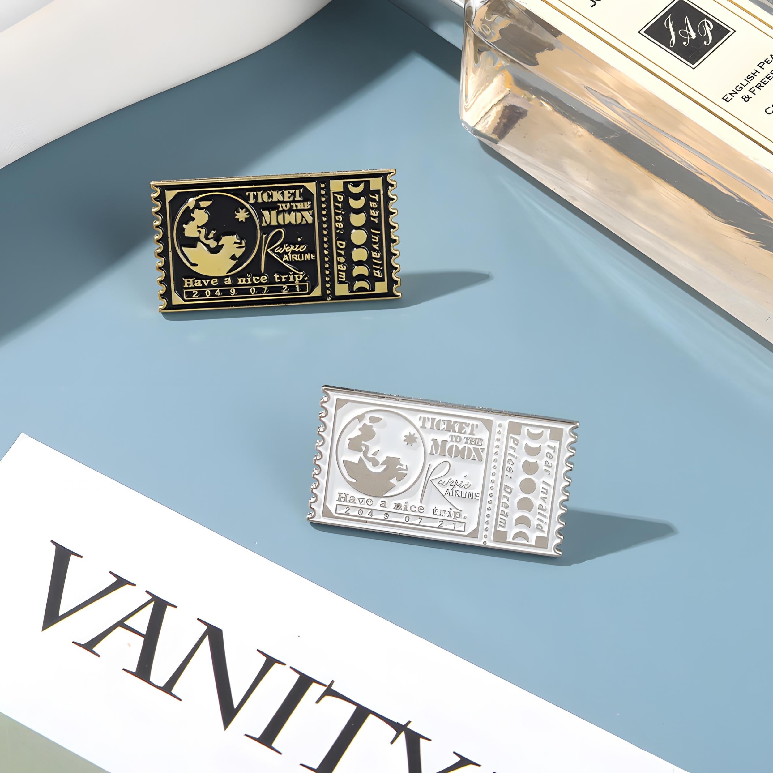 Metal Retro Movie Ticket Brooch For Backpack Bag
