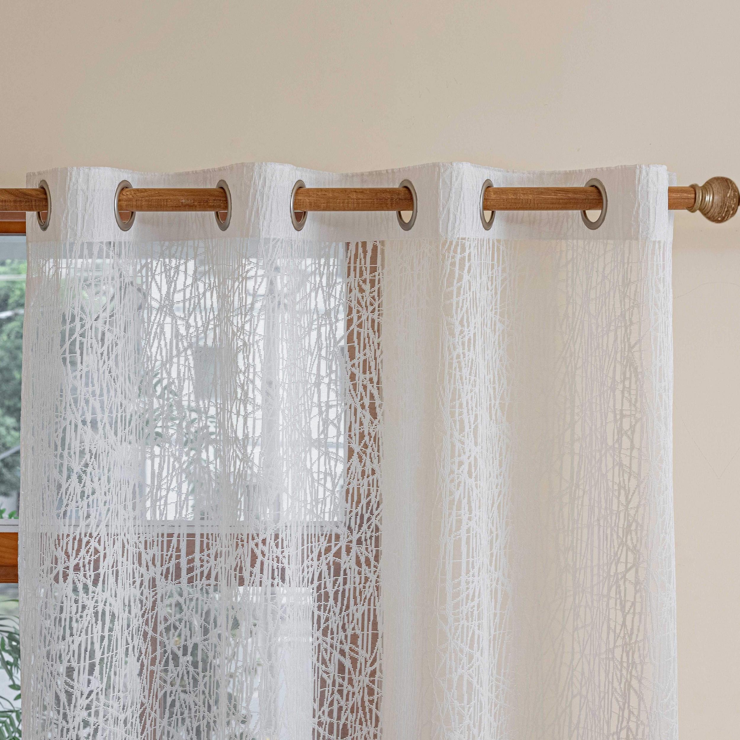 Grid Sheer Curtain Grommet Top Window Curtain for Home Decor