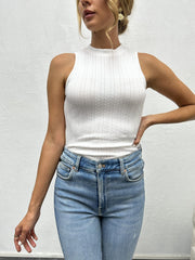 Textured Mock Neck Sleeveless Top for Summer