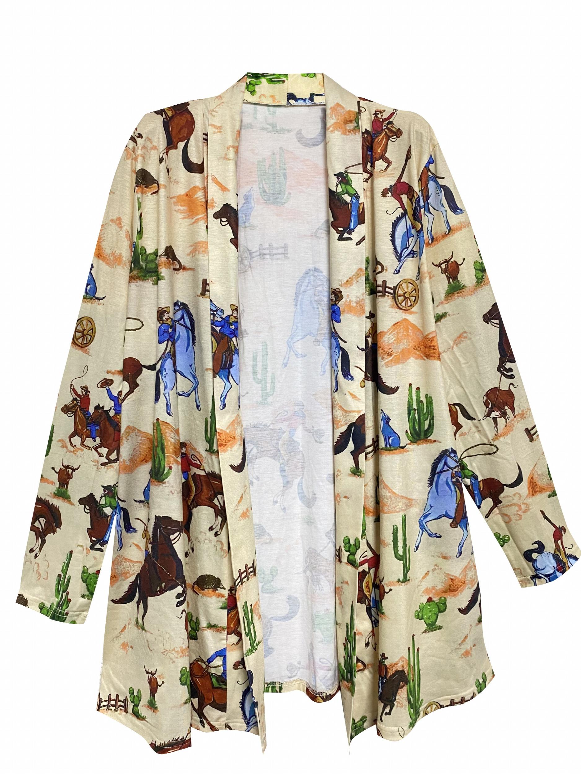 Western Style Cardigan Women's Plus Cowboy Print Long Sleeve