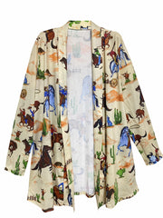 Western Style Cardigan Women's Plus Cowboy Print Long Sleeve