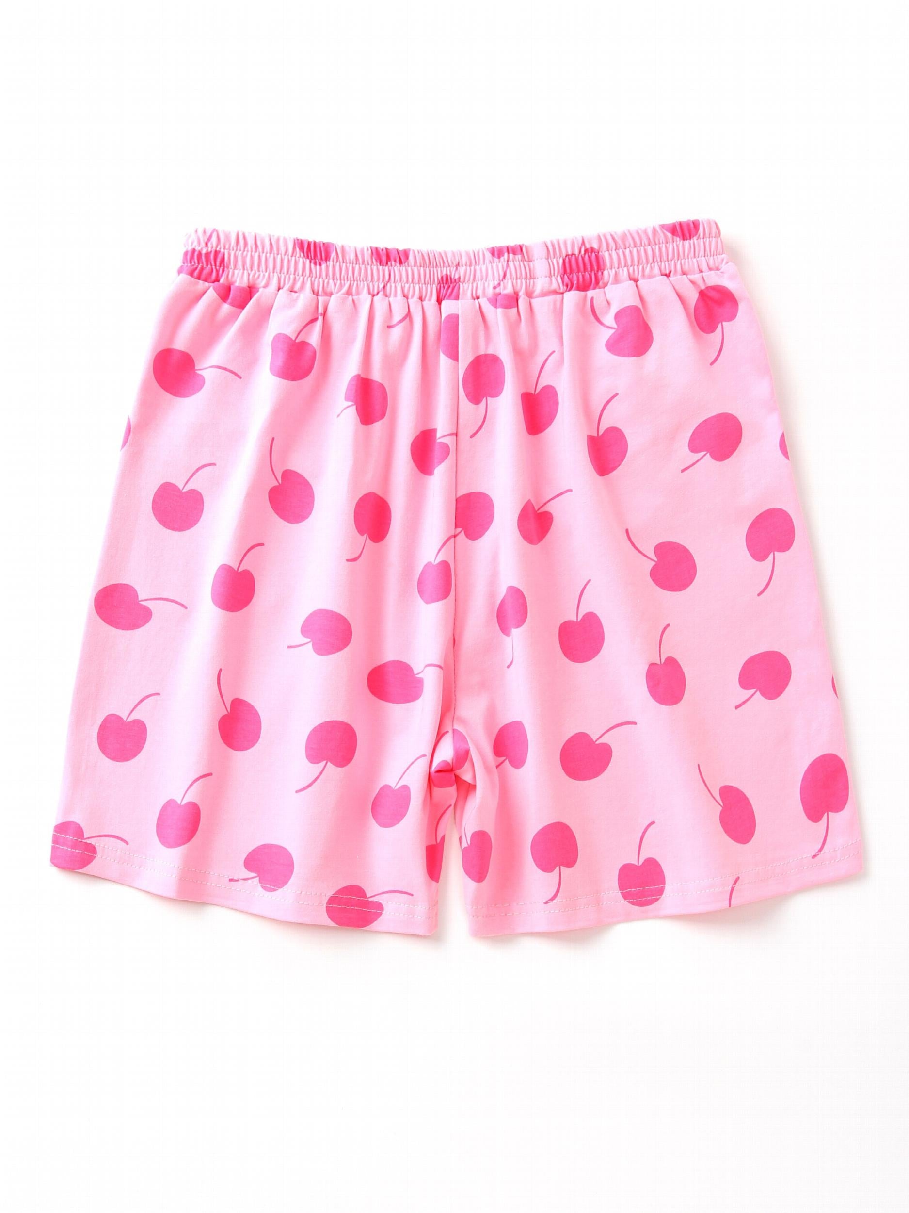 Girls Cherry Print Casual Summer Shorts Cotton Kids Beach Shorts
