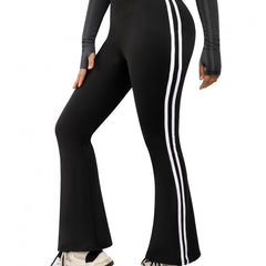 High Waist Side Striped Flare Yoga Pants Soft Stretch Tummy Control