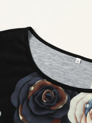 Heart & Floral Print Short Sleeve Tee Dress