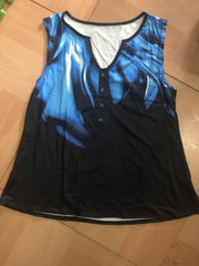 Ombre Button Notched Neck Tank Top