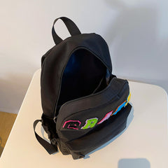 Colorful Plush Letter Patch Backpack Nylon Travel Daypack