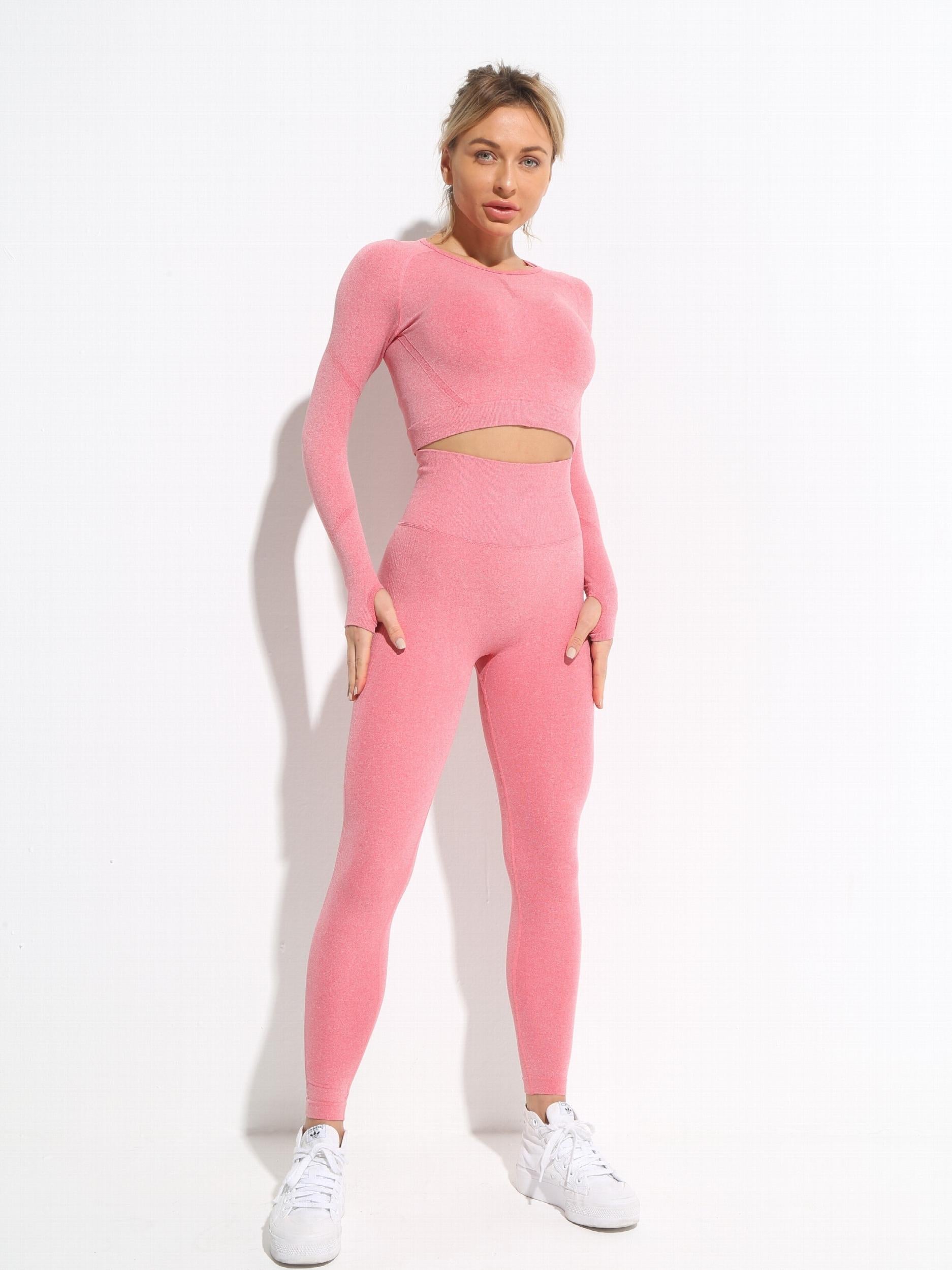 2pcs Yoga Sports Set Long Sleeve Crop Top & High Waist Leggings