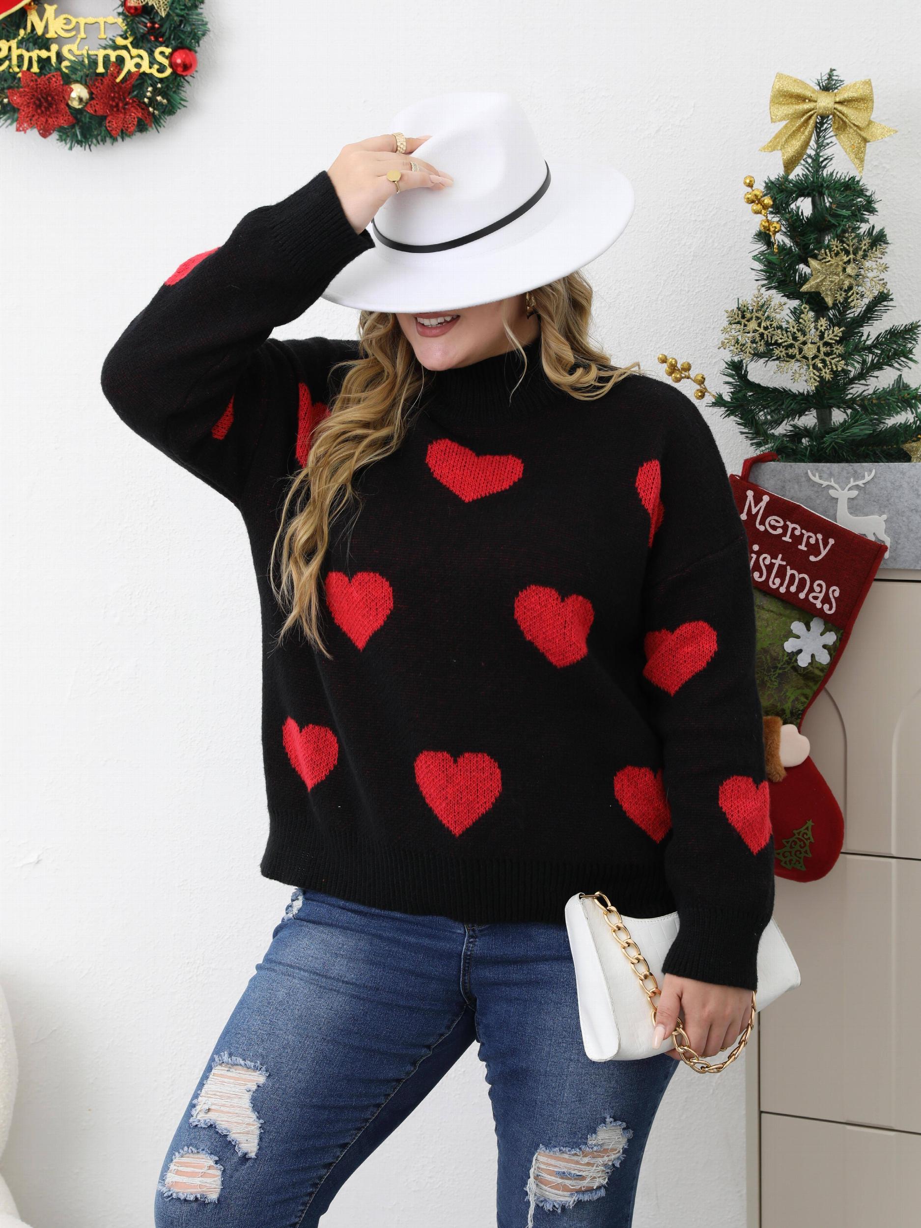 Heart Pattern Turtleneck Sweater Long Sleeve Loose Pullover
