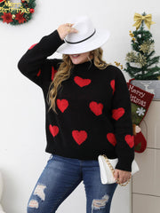 Heart Pattern Turtleneck Sweater Long Sleeve Loose Pullover