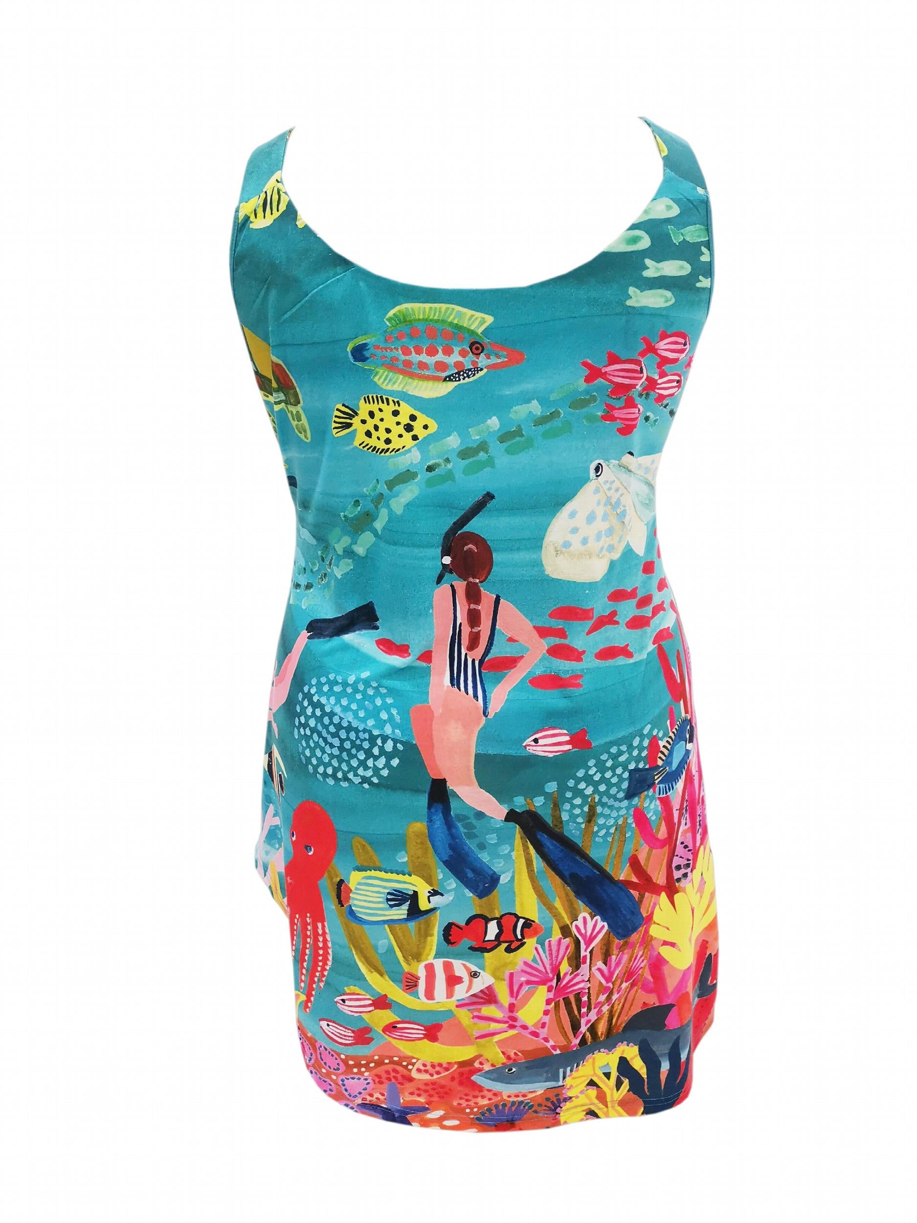 Seabed Print Ribbed Tank Dress Women's Summer Dress