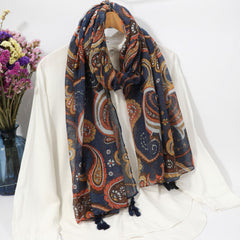 Paisley Print Boho Scarf Vintage Tassel Shawl