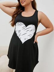 Tank Nightdress Solid Heart Print Home Wear Dress