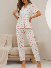 Floral Print Pajama Set Short Sleeve Top & Pants