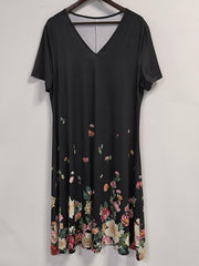 Floral Print Short Sleeve V Neck Plus Size Boho Dress