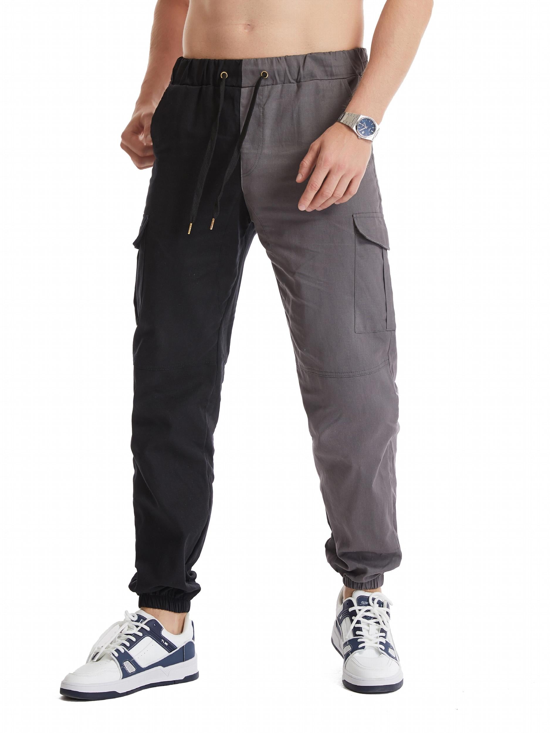 Men's Block Cargo Jogger Pants Slim Fit Drawstring