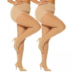 2 Pairs Plus Size Colorblock Sheer Pantyhose Set