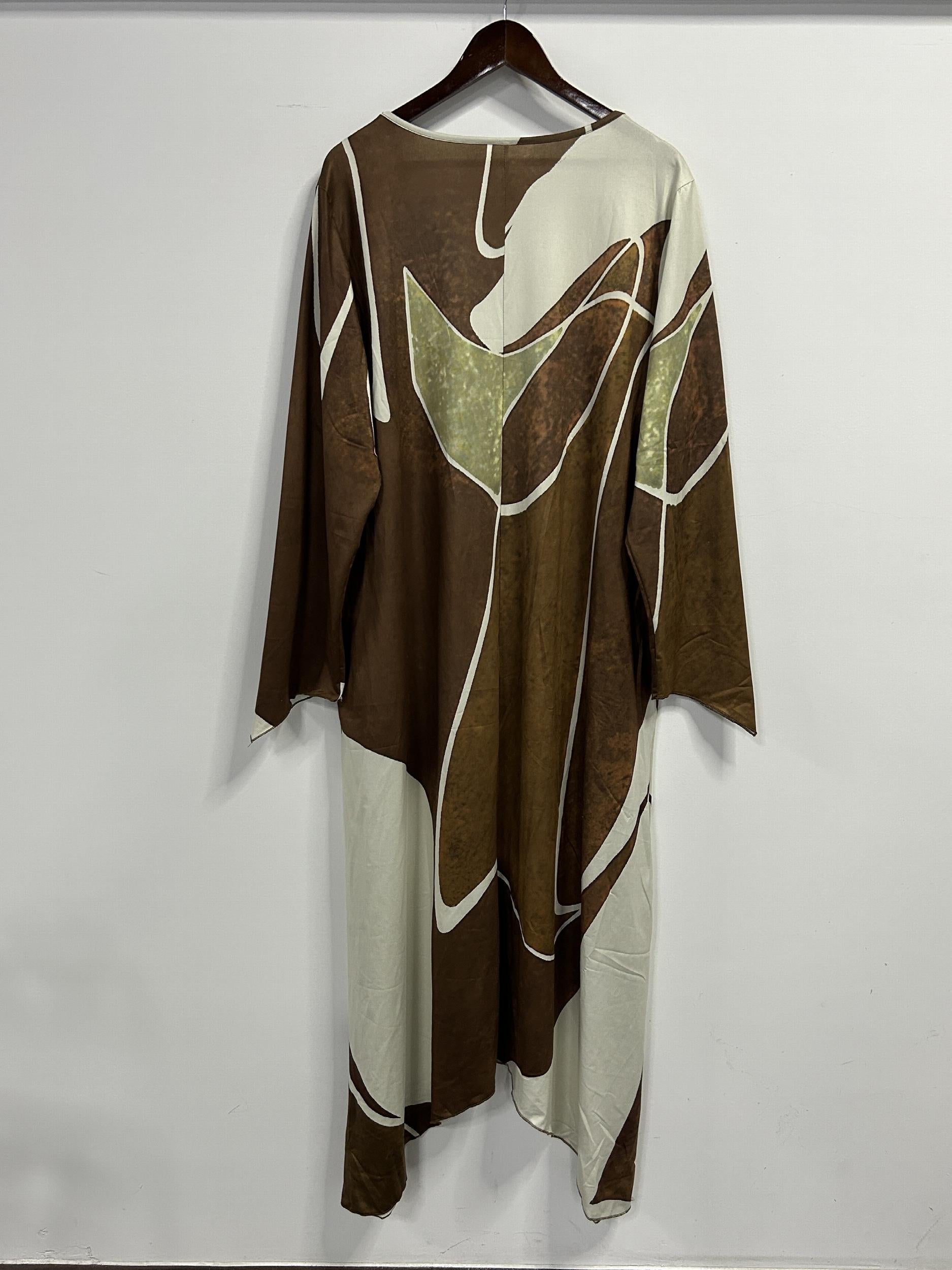Geometric Print V Neck Layered Dress With Pockets