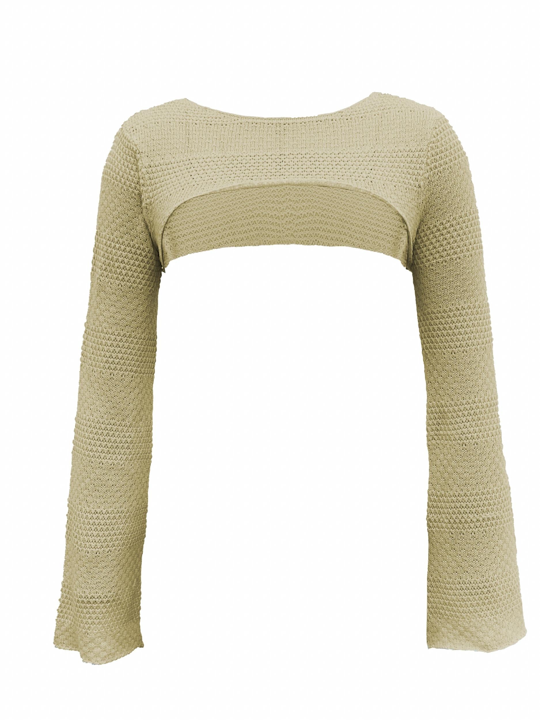 Vacation Crop Knitted Sweater Long Sleeve Casual Sweater Spring & Summer
