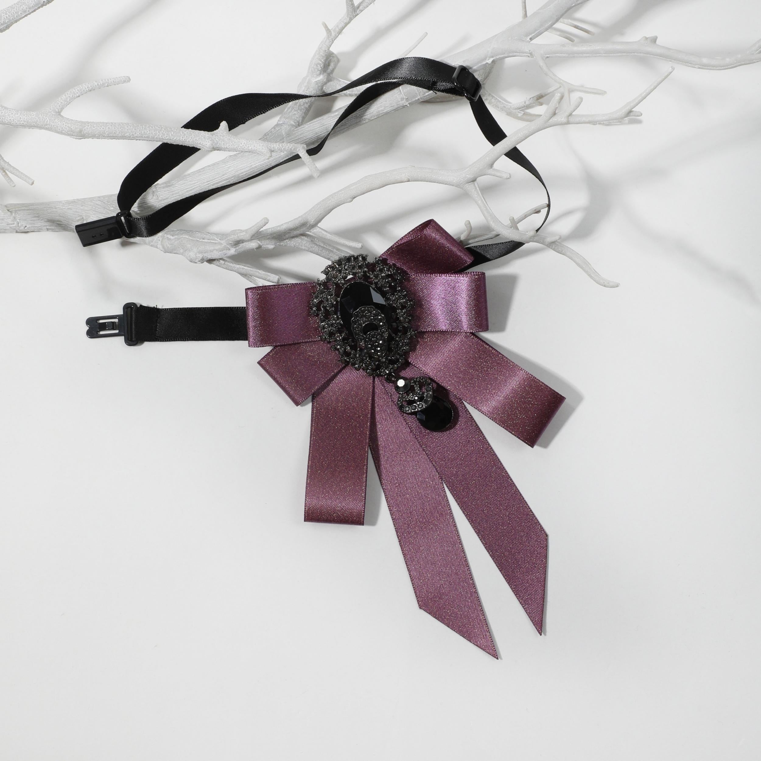 Baroque Style Purple Crystal Pendant Bow Tie