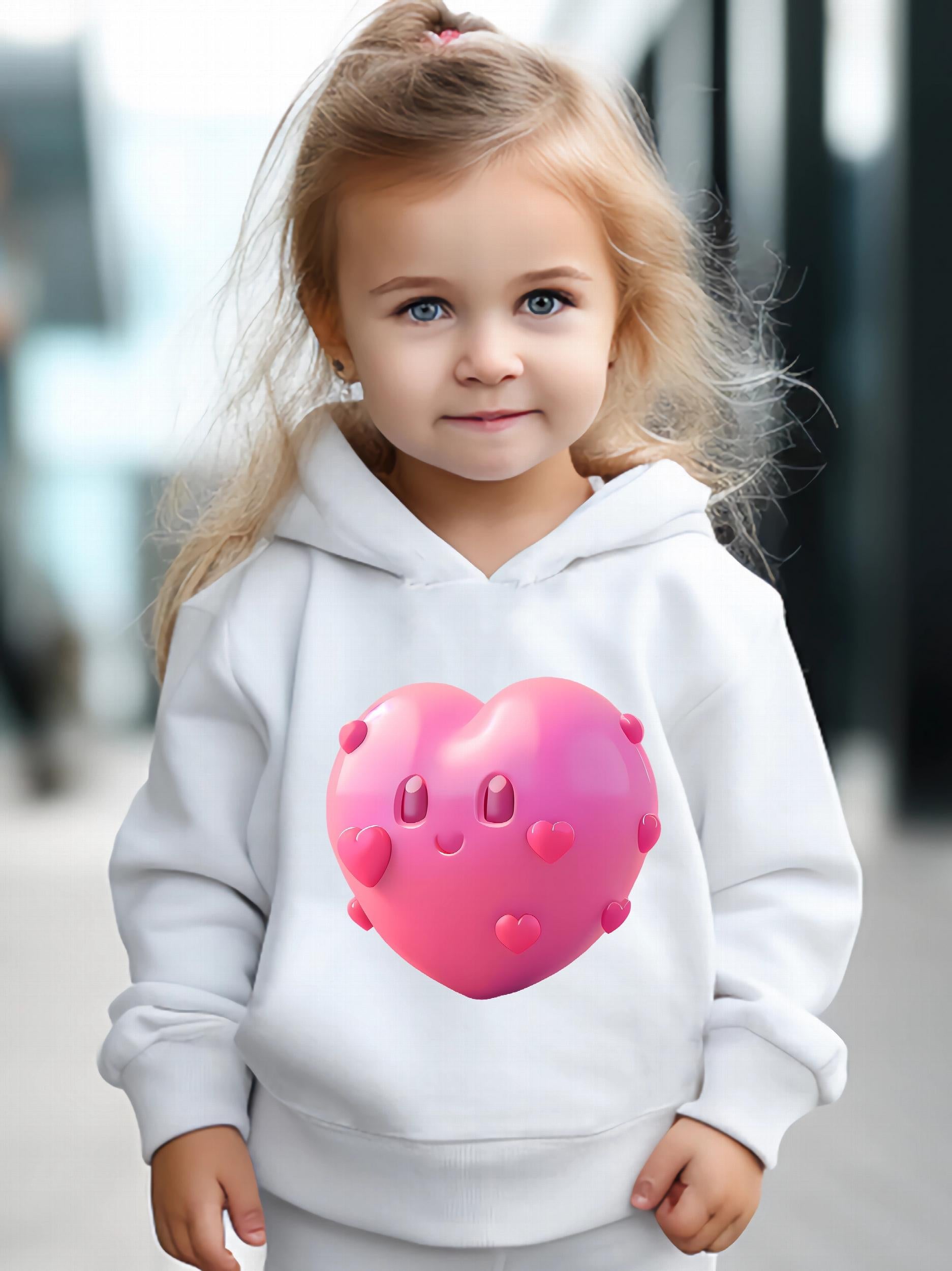 2pcs Heart Graphic Hoodies Pants Set Girls