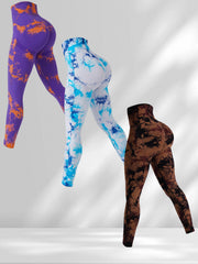 3pcs Tie Dye High Waist Yoga Sports Leggings