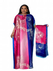 Colorblock Leopard & Floral Print Maxi Kaftan Dress