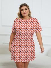 Geometric Print Round Neck Short Sleeve Dress