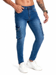 Men's Distressed Slim Fit Jeans with Pockets