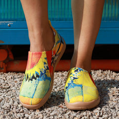 Sun Printed Canvas Slip On Flat Shoes for Women