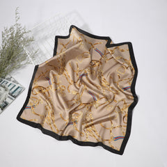 70cm Vintage Chain Print Square Scarf Silk Shawl Women Head Wrap Bandana