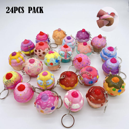 24pcs Donut Decompressing Toy Keychain Holiday Gift