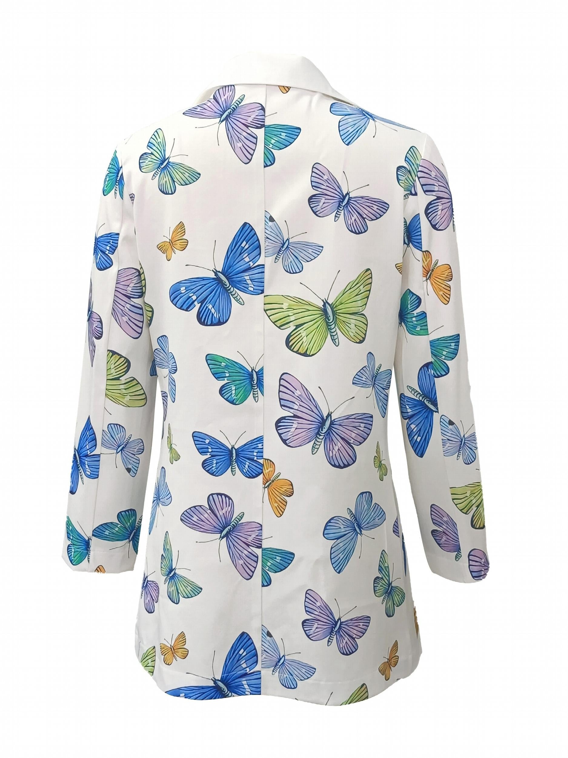 Butterflies Print Blazer Long Sleeve Office Work Women's Clothing