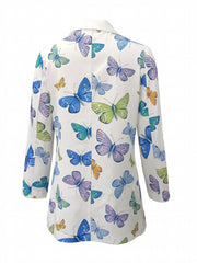 Butterflies Print Blazer Long Sleeve Office Work Women's Clothing