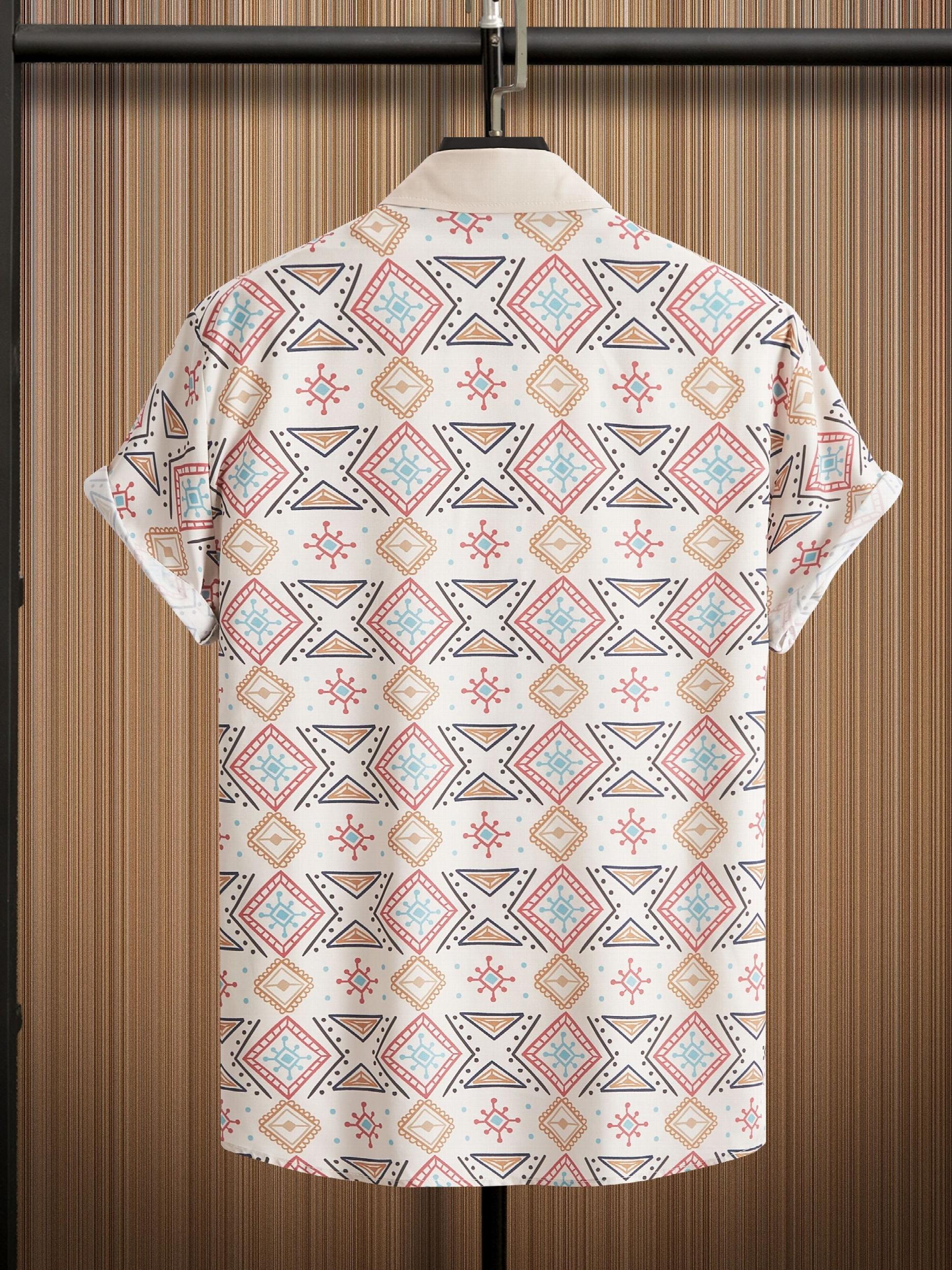 Retro Boho Men's Short Sleeve Lapel Shirt Casual Printed Button Up Tops