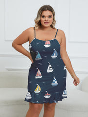 Cartoon Print Ruffle Trim Cami Sleep Dress