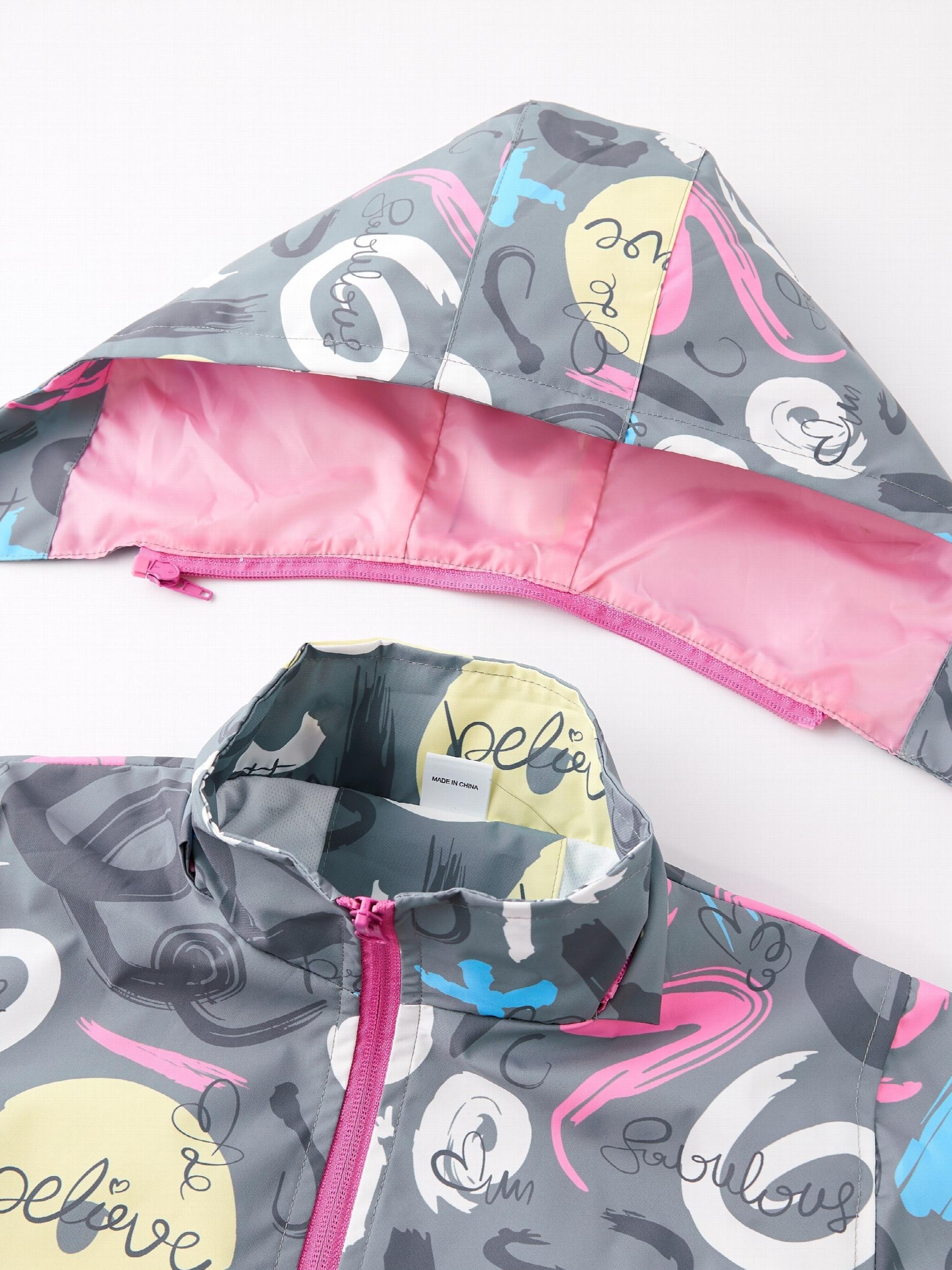 Girls' Graffiti Print Hooded Windbreaker Jacket