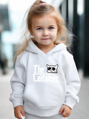 Kid's The Cat Father Print Hoodie & Pants Set, Sporty Clothes