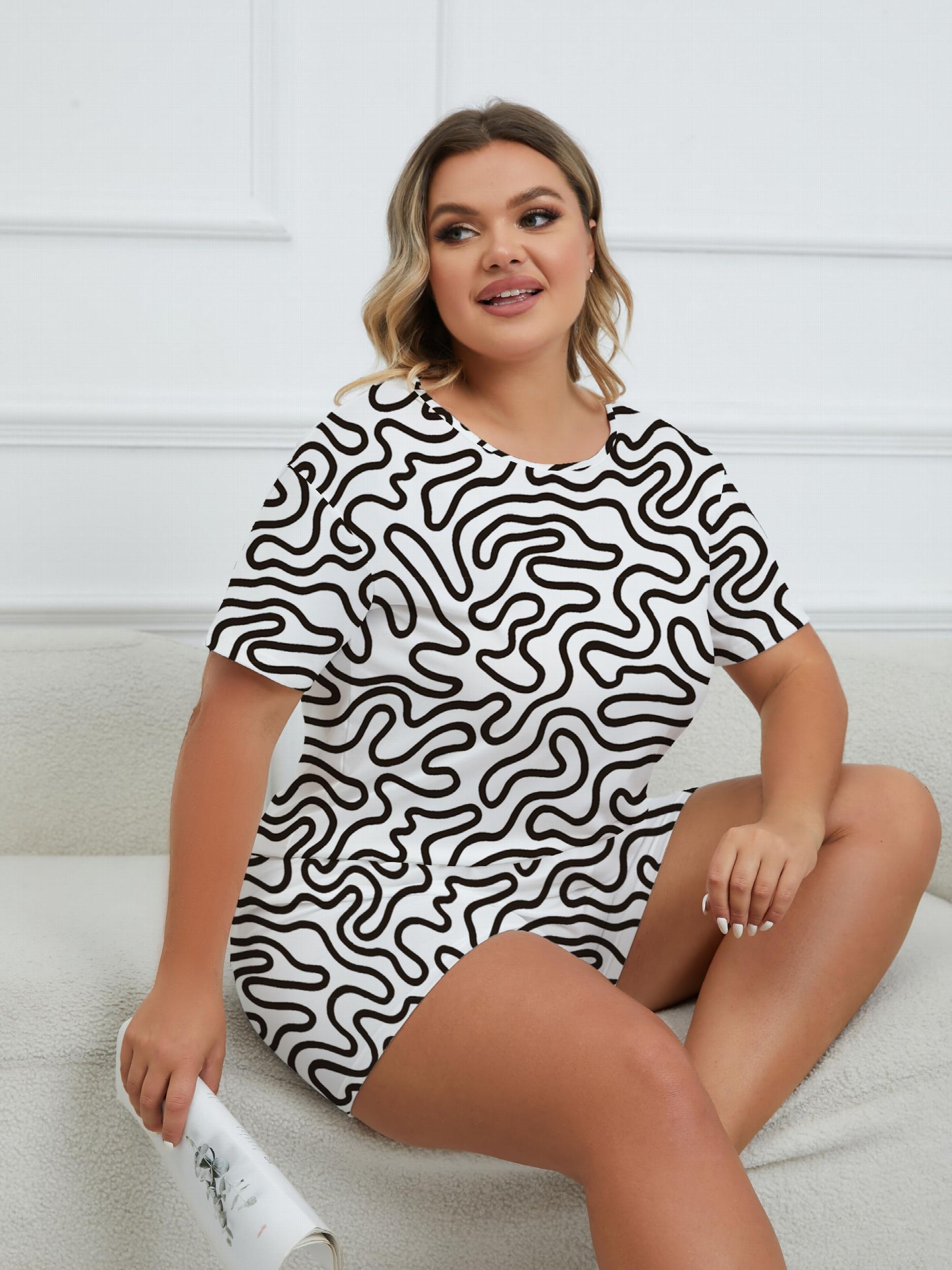 Abstract Geo Print Tee & Shorts Loungewear Set
