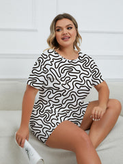 Abstract Geo Print Tee & Shorts Loungewear Set