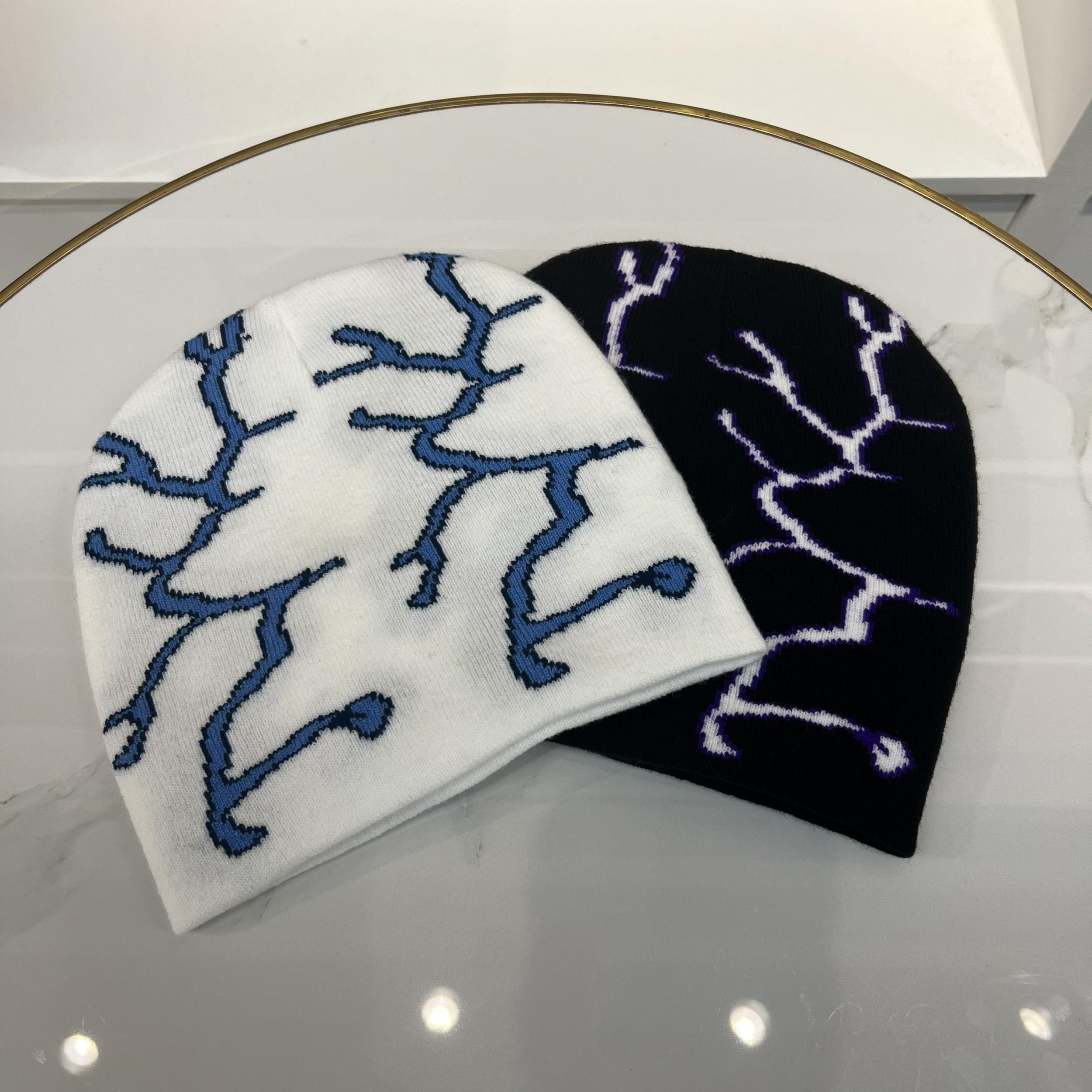 Winter Beanie Hat with Lightning Embroidery