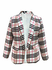 Women's Plus Plaid Print Long Sleeve Blazer