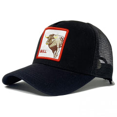 Embroidered Bull Pattern Mesh Baseball Cap Adjustable Hat