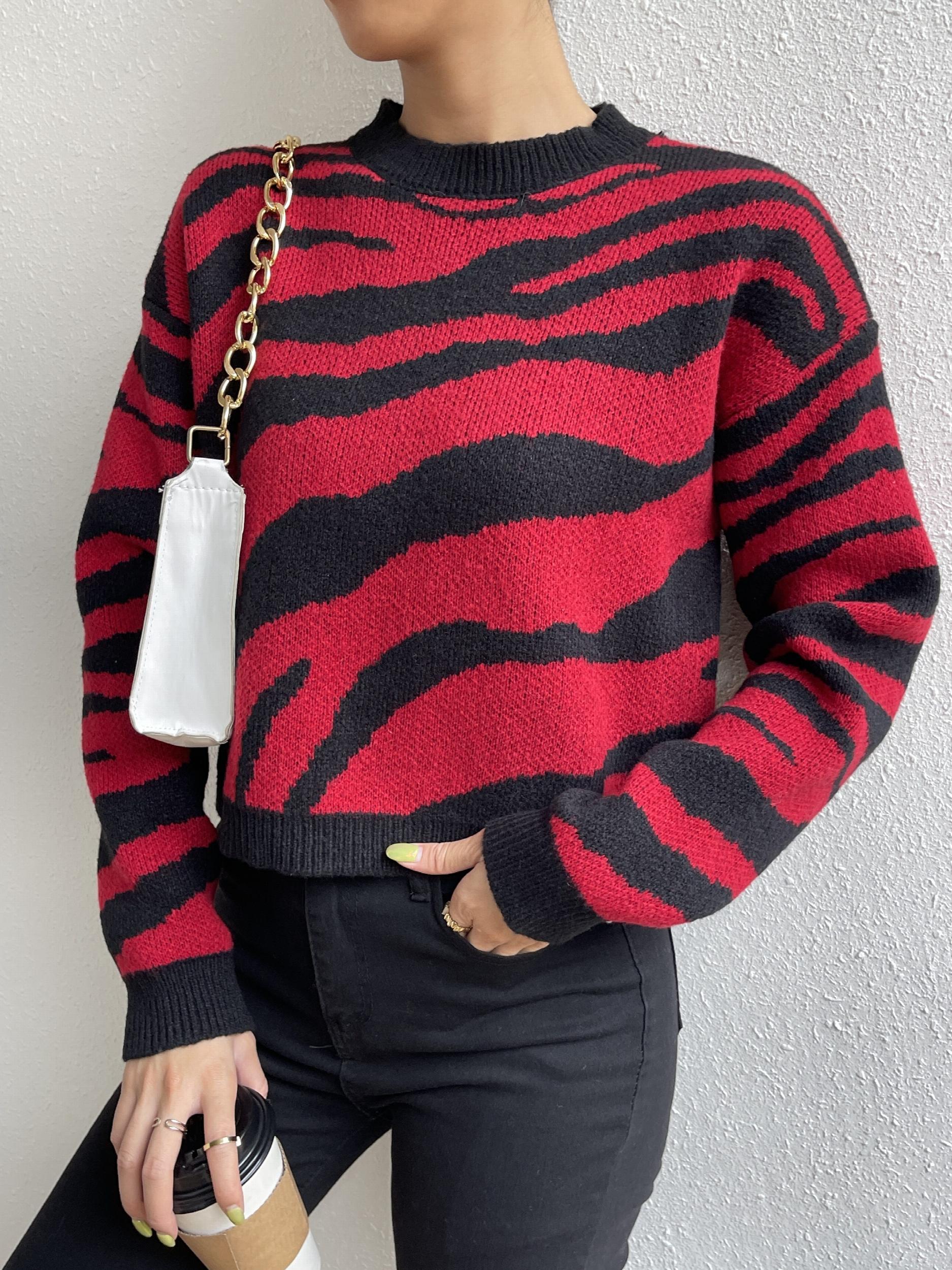 Vintage Jacquard Striped Round Neck Sweater