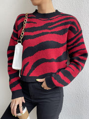 Vintage Jacquard Striped Round Neck Sweater