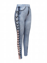 Denim Print Skinny Leggings Stretchy Casual Leggings Women's Clothing