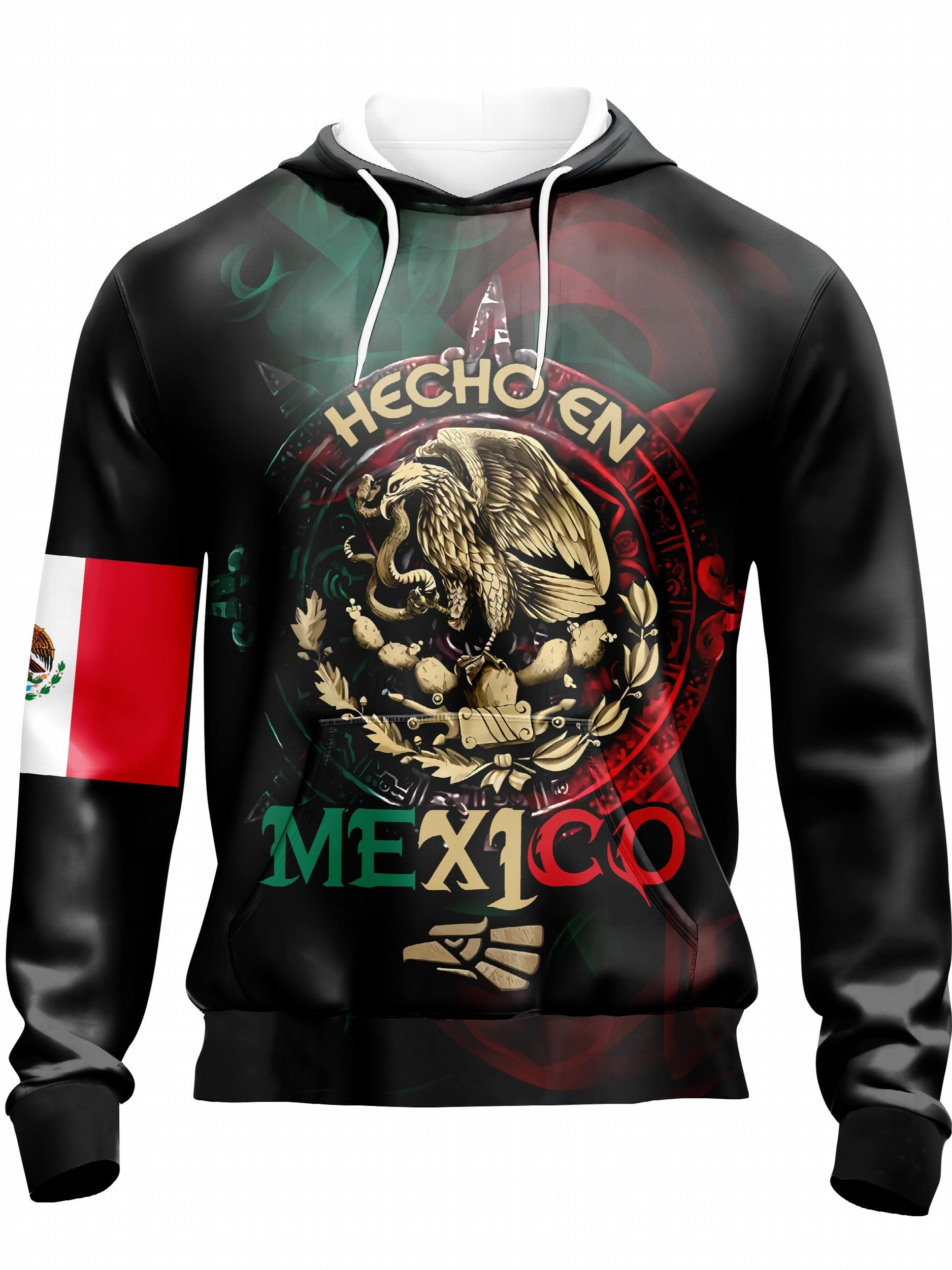 MEXICO Eagle Snake Print Hoodies Mens Comfy Loose Hooded Pullover