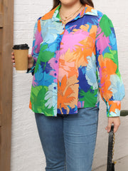 Boho Blouse Women's Plus Contrast Floral Print Lantern Sleeve