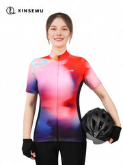 Block Zip up Cycling Jersey Short Sleeve Women's Activewear