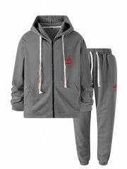 Men's Sports Suit Chest Pattern Hooded Jacket & Drawstring Pants